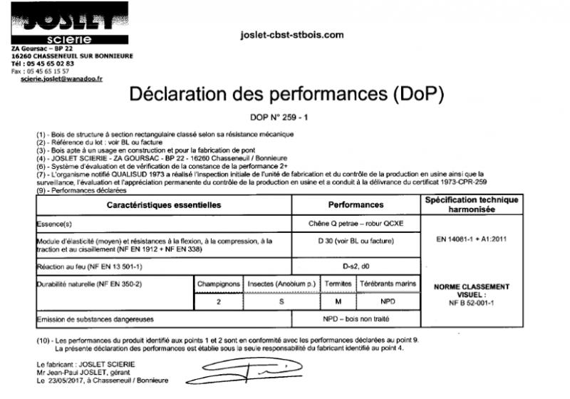 DoP JOSLET SCIERIE